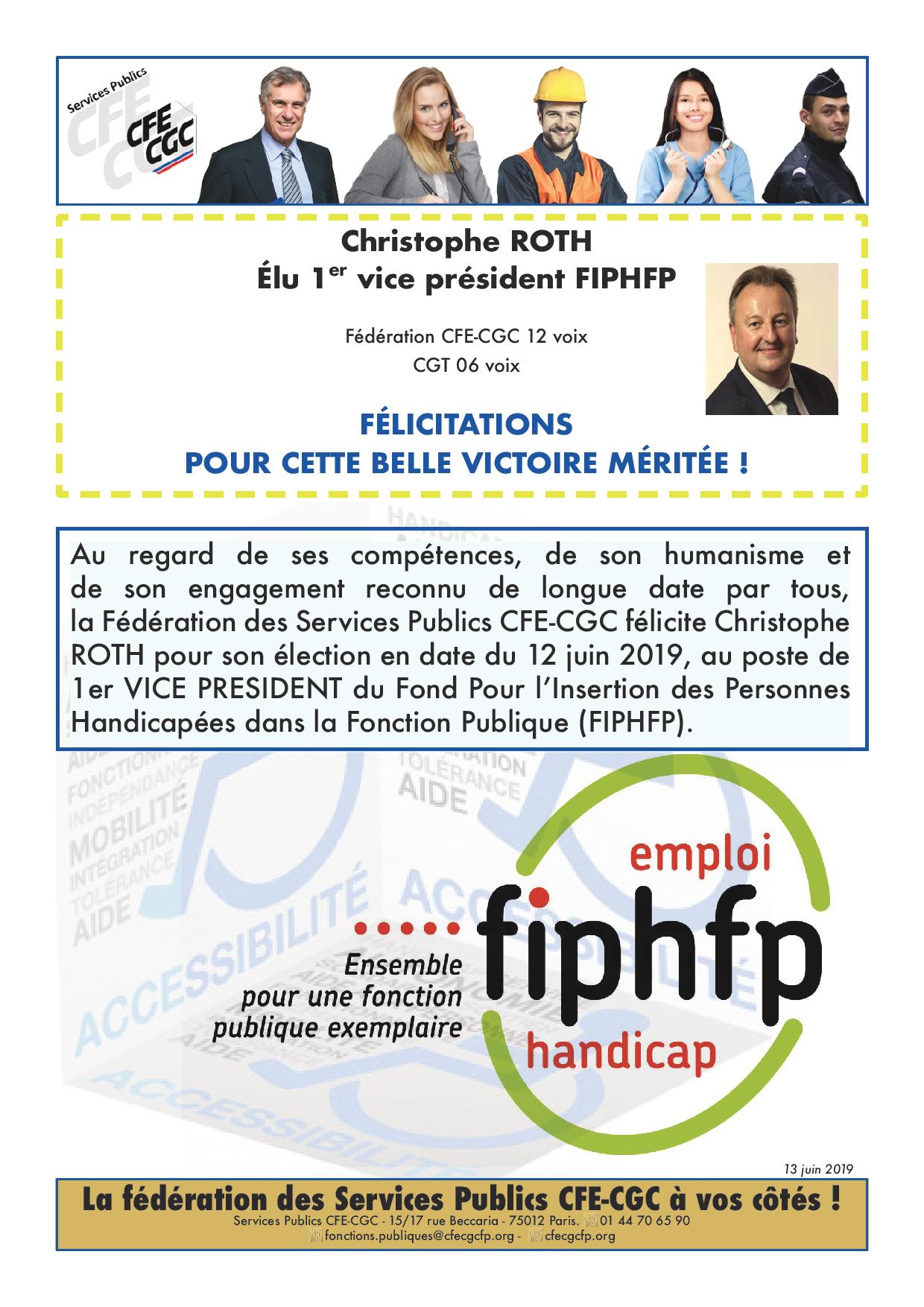élection christophe Roth 1er Vice Président FIPHFP - 12 juin 2019